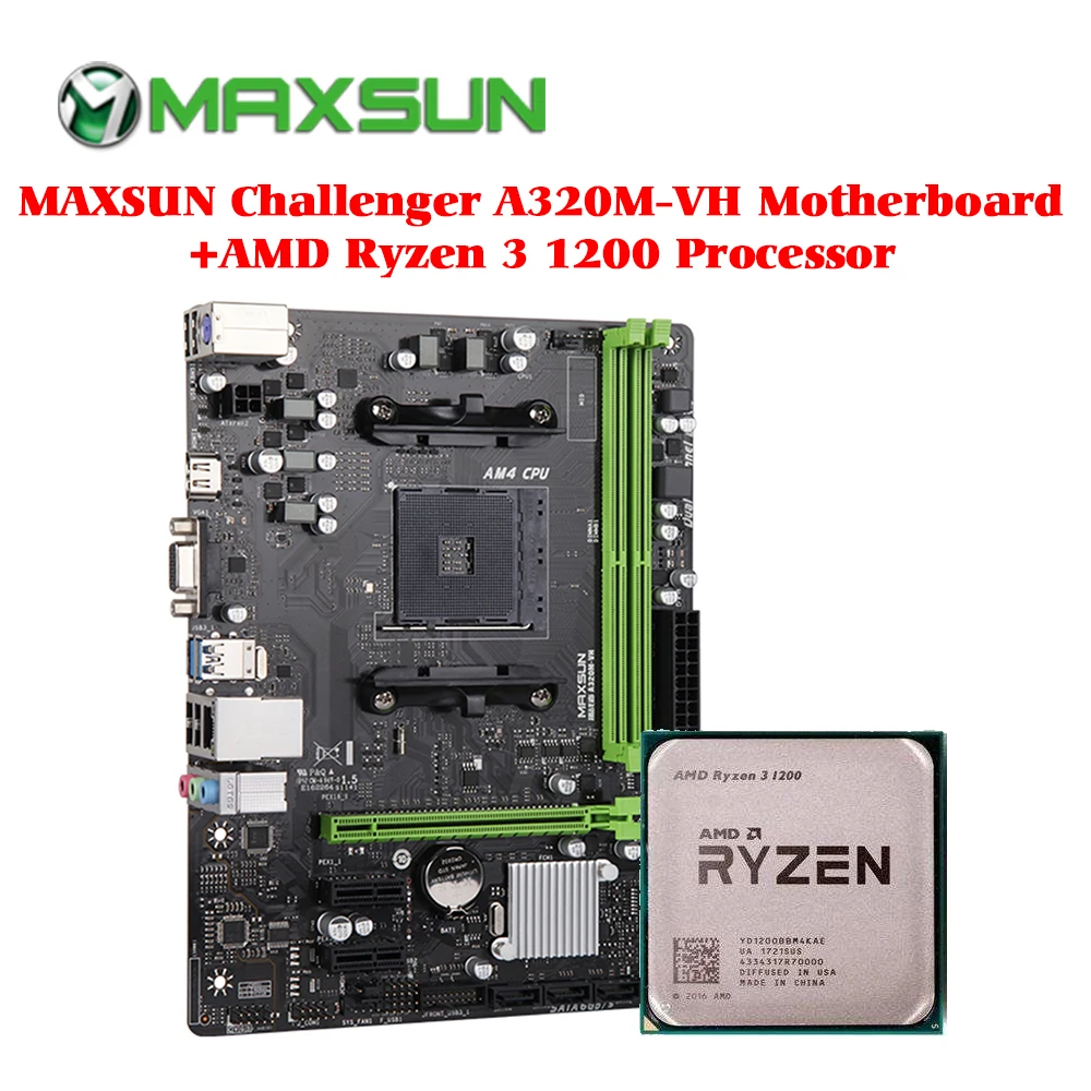 

MAXSUN A320M-VH Challenger Motherboard AM4 AMD Ryzen 5 1400 processor ram ddr4 memory SATAIII ssd PCI-E graphics card mainboard