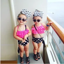 Маленькие девочки из двух частей в горошек Купальник Дети для маленьких девочек комплект бикини купальники купальный пловец костюм одежда