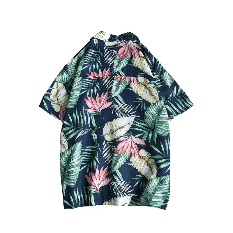 Тропическая рубашка с принтом в виде темных иконок и листьев, мужские рубашки с коротким рукавом В гавайском стиле, летние рубашки для мужчин