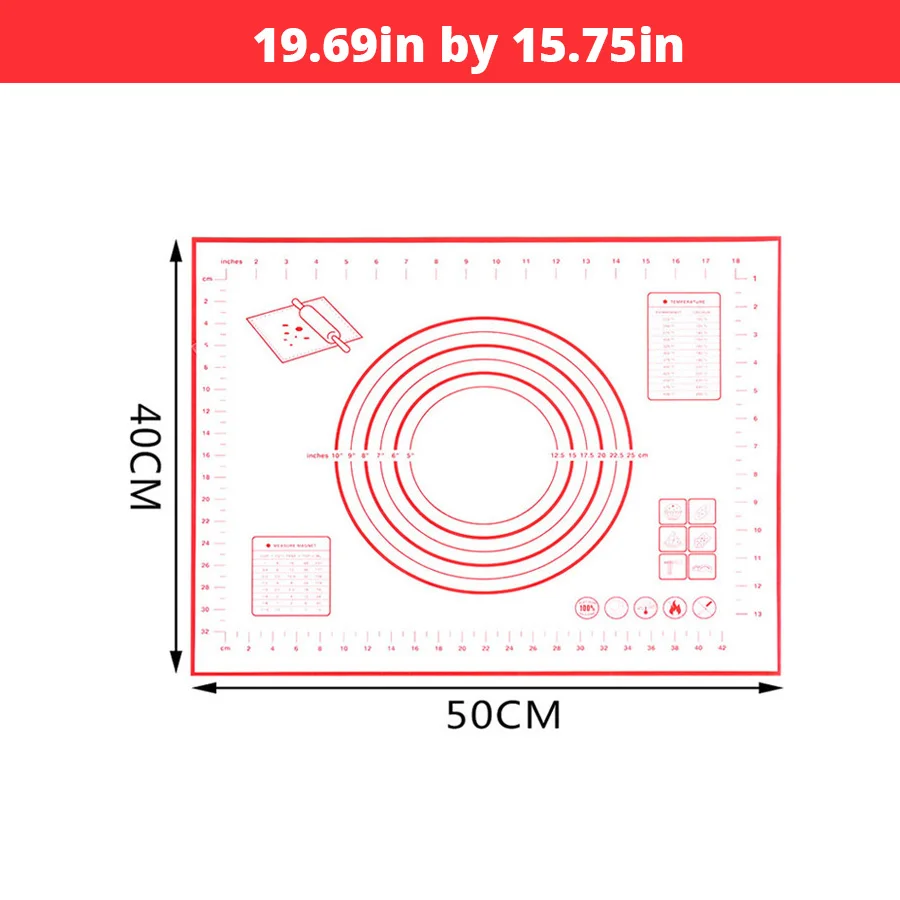 Очень большой 3" x 24" силиконовый коврик для выпечки-антипригарный нескользящий кондитерский коврик с измерениями по Leeseph(красный и черный - Цвет: Red 50x40cm