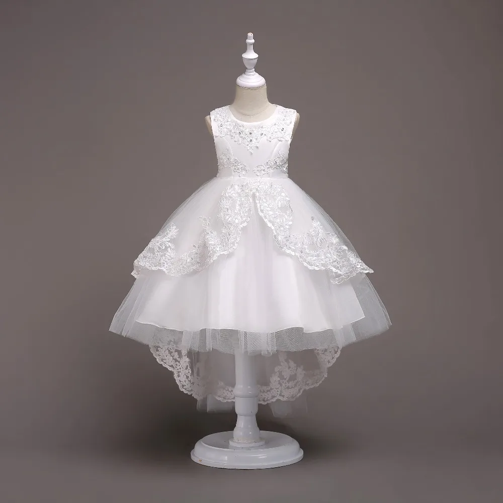 

Floral Lace Princess Dresses Trailing Sleeveless Wedding Bridal Dress Kids Girls Summer Party Dress W