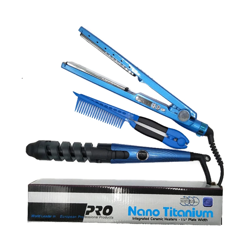 1 1/4 высококачественные выпрямители для волос Инструменты для укладки волос Nano титановые пластины Профессиональный Выпрямитель для волос комплект для завивки