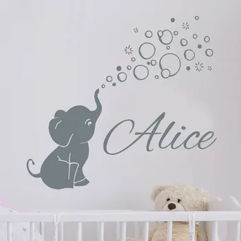 

Personalized Name Elephant Decals Vinyl Home Decor For Kids Room Custom Baby Name Sticker Nursery Bubble Cute Self Adhesive 3N01