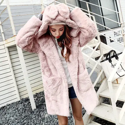 Women's Artificial Fur Coats Long Cashmere Cartoon Lovely Jacket Wool Coat For Women 2018 New Winter Clothing Big Size LZ955 (4)