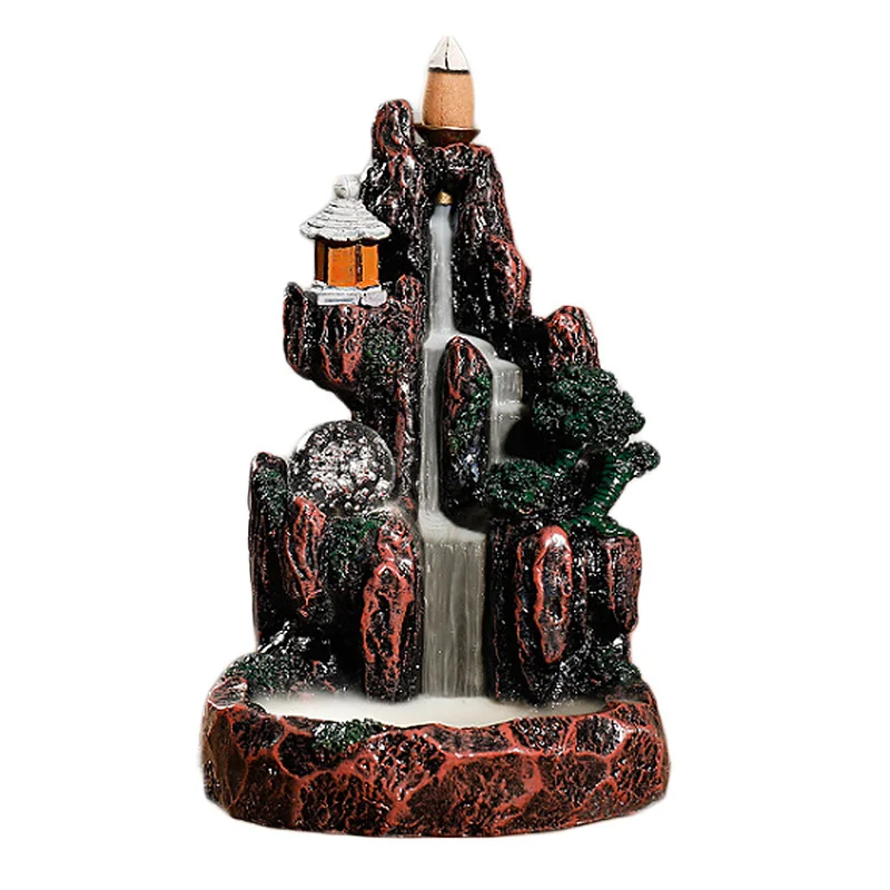 

Backflow Incense Burner Led Glowing Ball Mountain Home Incense Holder Resin Smoke Backflow Incense Burner