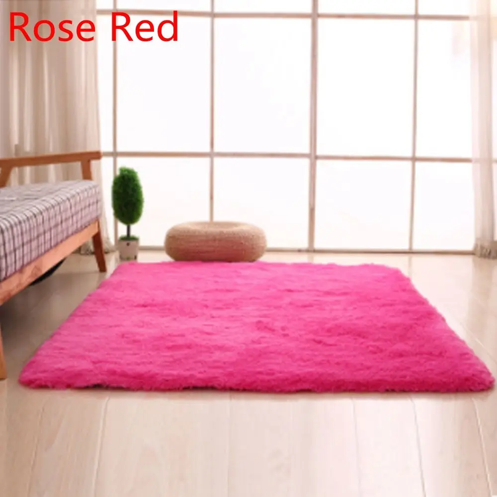 Soft Shaggy Carpet For Living Room European Home Warm Plush Floor Rugs fluffy Mats Kids Room Faux Fur Area Rug Living Room Mats - Цвет: rose red