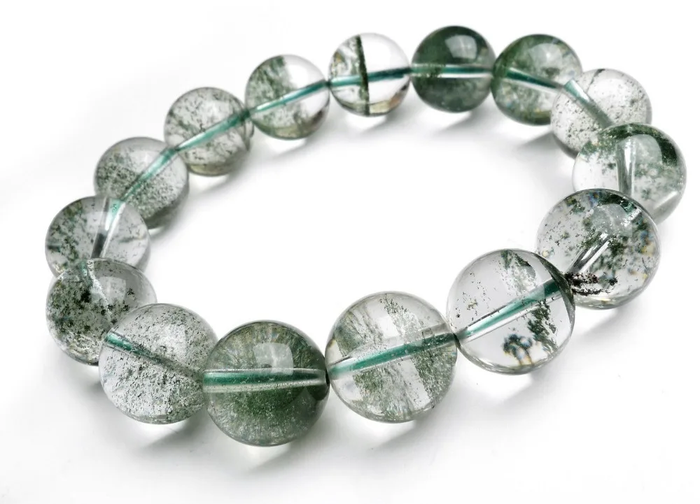 

huij 001671 14.5 mm Natural Green Phantom Cornucopia Crystal Quartz Beads Bracelet