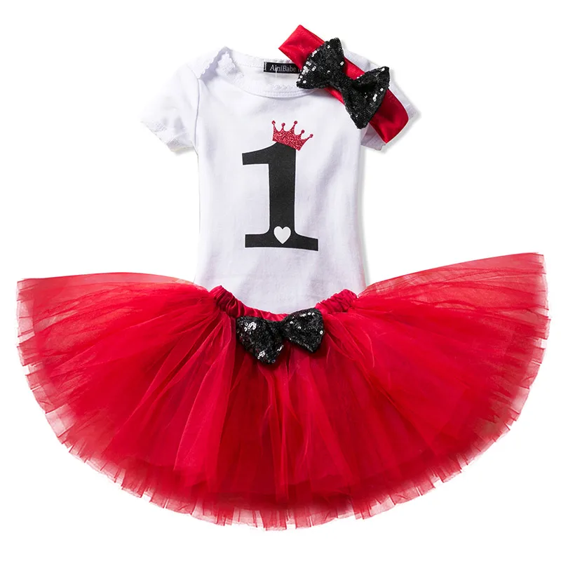 Комплекты одежды для новорожденных девочек, комбинезон на день рождения с бантом для маленькой принцессы+ юбка+ повязка на голову, комплект одежды для девочек 1 года - Цвет: As Photo