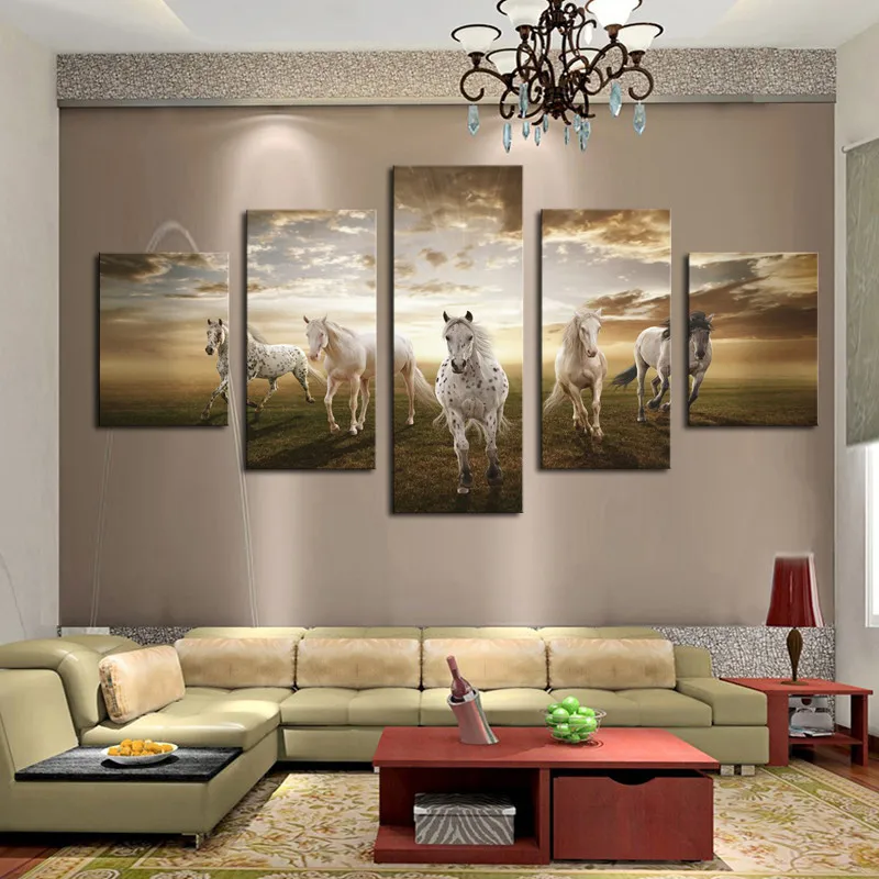 Horse Animal Canvas Print Painting Framed Home Decor Wall Art Poster Fire 5Pcs 
