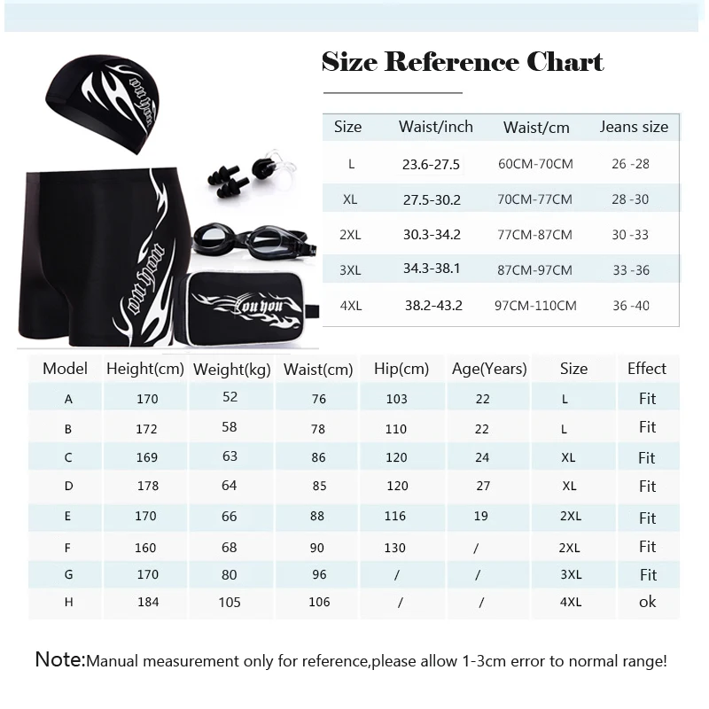 6 teile/satz Männer Bademode Schwimmen Shorts Badehose/Schwimmen Brille/Schwimmen Caps/Tasche/Ohr Stecker/ nase Pad Beachwear Tauchen Badeanzug Set