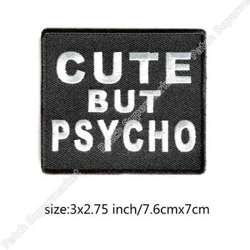

Cute But Psycho Black White BIKER VEST PATCHES Iron On Embroidered MC Motorcycle Clothing Badge Tumblr Saying Funny Slogan