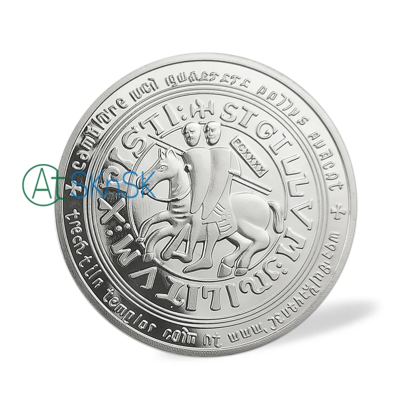 5 шт./партия,, одна сувенирная монета, 24 K, покрытая серебром, белая Подвеска Крест, цвет Рыцари Тамплиер, круглые сувенирные монеты
