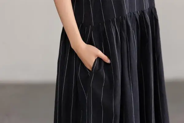 2019 Summer Vintage Retro Women Boho Beach Dress Casual Short Sleeve O-Neck Loose Dresses Elegant Black Striped Female Vestidos (5)