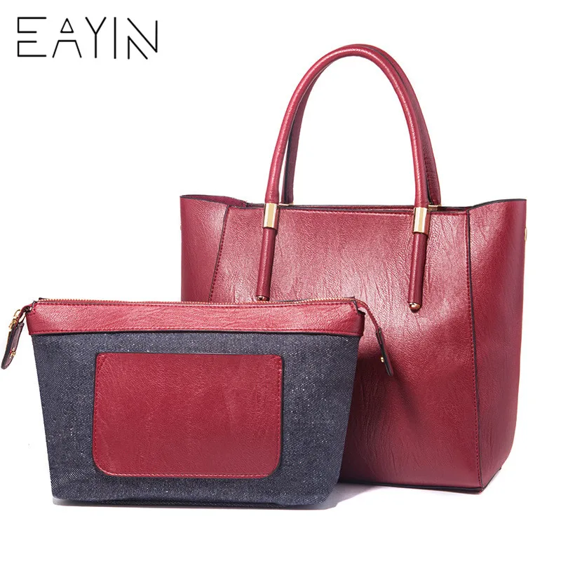 

EAYIN Women Bags Set 2 Pcs Leather Shoulder Bag Casual Messenger Bags Ladies Luxury Designer Purse Solid Color Crossbody Bag