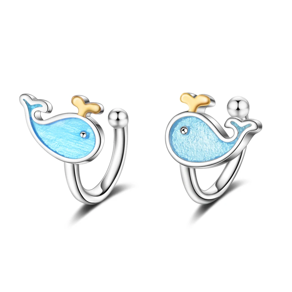 

Fashion Child 925 Silver Blue Enamel Cute Dolphins Sea Animal Clip Earring Baby Girl Women Beautiful Party Earring Jewelry EH316