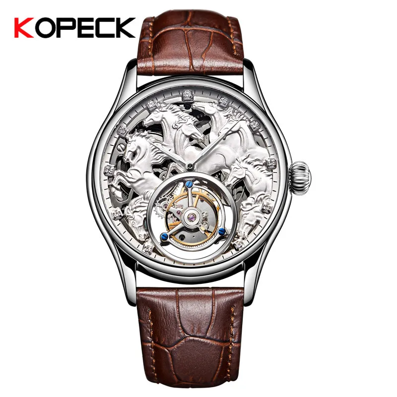 

Fashion Zodiac Horse Skeleton Mechanical Watch Men's High-end Tourbillon Movement 30m Waterproof Leather Men Wrist Watches