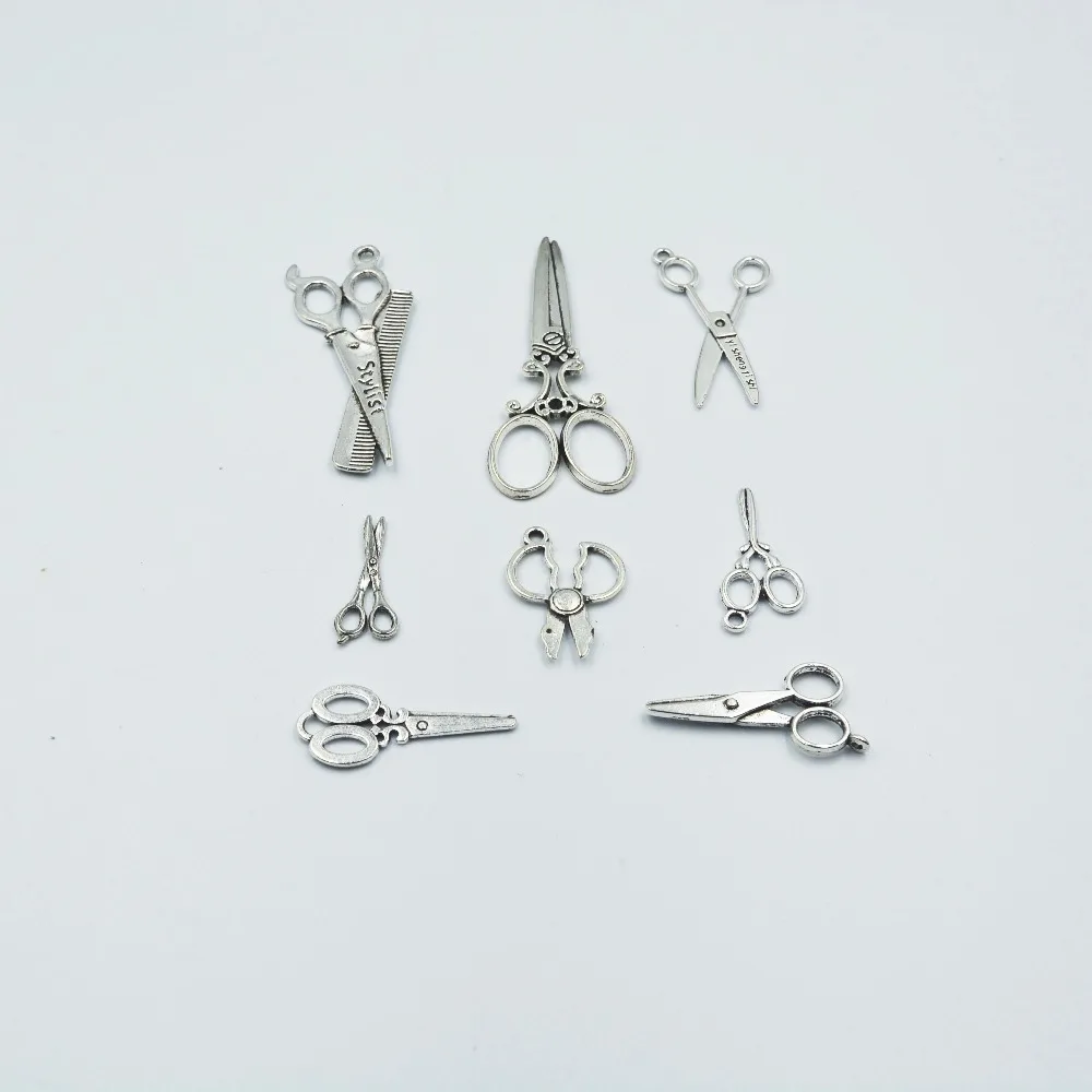 

Mix 8pcs Vintage silver plated Metal Scissors Charms Scissors pendant for DIY jewelry making