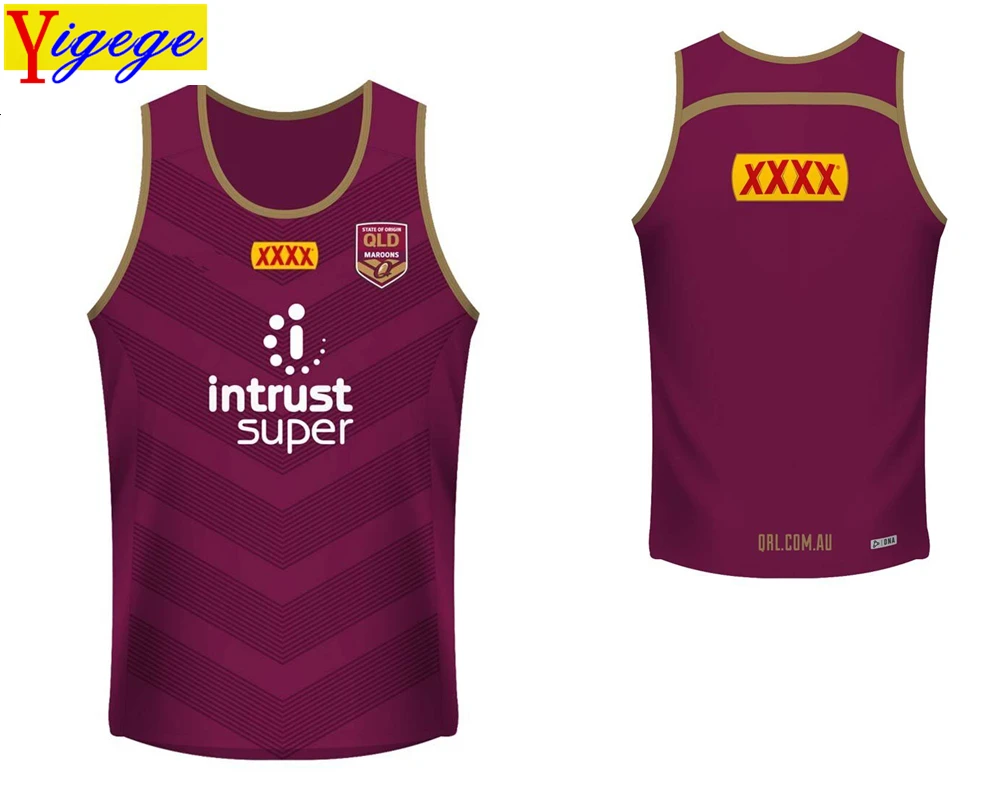 Yigege أستراليا 2018 2019 المارون المنزل القميص سترة الرجبي جيرسي كوينزلاند دوري الرجبي قميص الفانيلة s-3xl AAA
