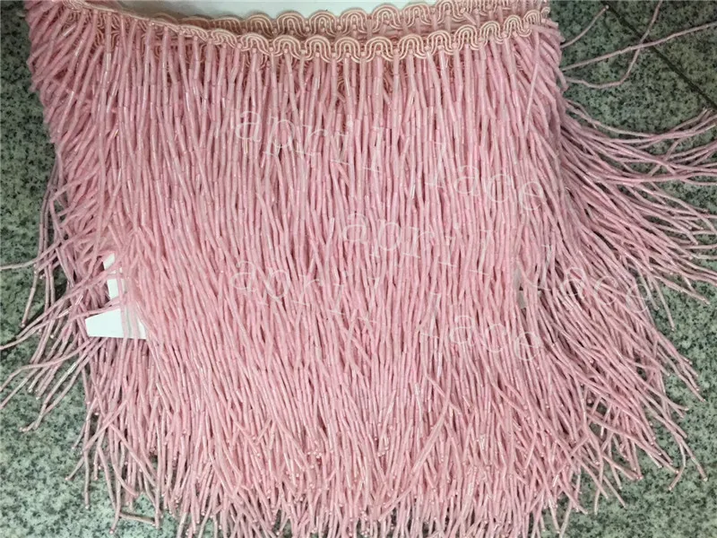 Best DX002# 5 yards bag 17 18cm width lovely pink beads ribbon fringe tassel for garment decorative wedding dress decoration