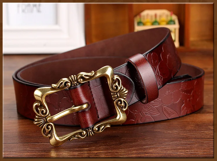 designer belts women Fashion Wide Genuine leather belts for women Vintage Floral Pin buckle Woman belt High quality second layer Cow skin jeans strap waist belt for women