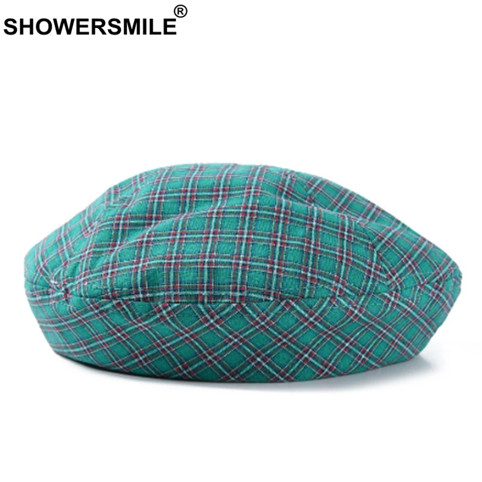 

SHOWERSMILE Vintage Artist Hat Women Plaid Cotton Beret Hat Female Green Painter Cap Retro French Ladies Summer Hats And Caps