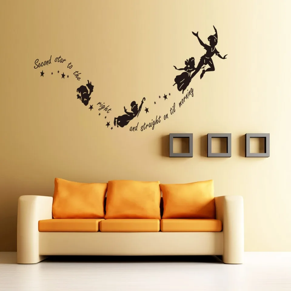 Flying Witches Second Star To The Right Black Wall Decals Bedroom Home Decor Vinyl Wall Stickers Halloween Decorative Wallpaper Decor Wallpaper Wall Decalsvinyl Wall Aliexpress