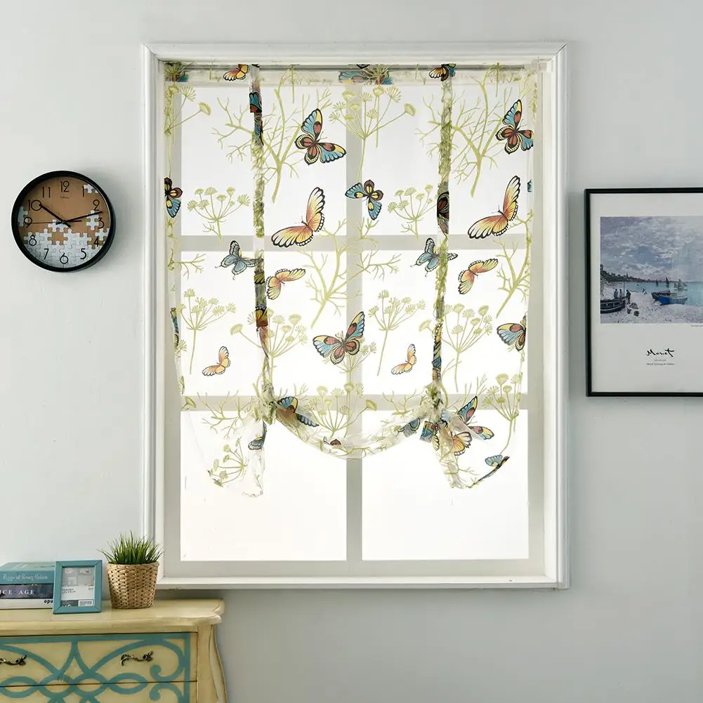 

Adeeing Butterfly Pattern Short Sheer Curtains Roman Blinds Tulle Curtains for Kitchen Window Door Decoration