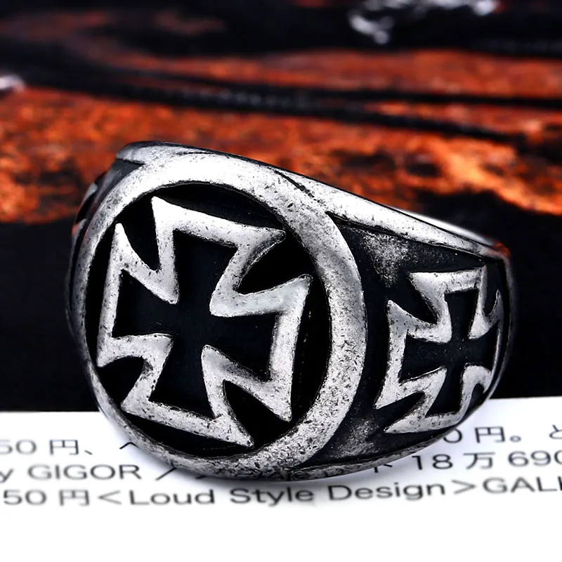 Байер магазин 316L нержавеющая сталь высокое качество крутое модное кольцо с железным крестом человек черная картина маслом ювелирные изделия LLBR8-073R