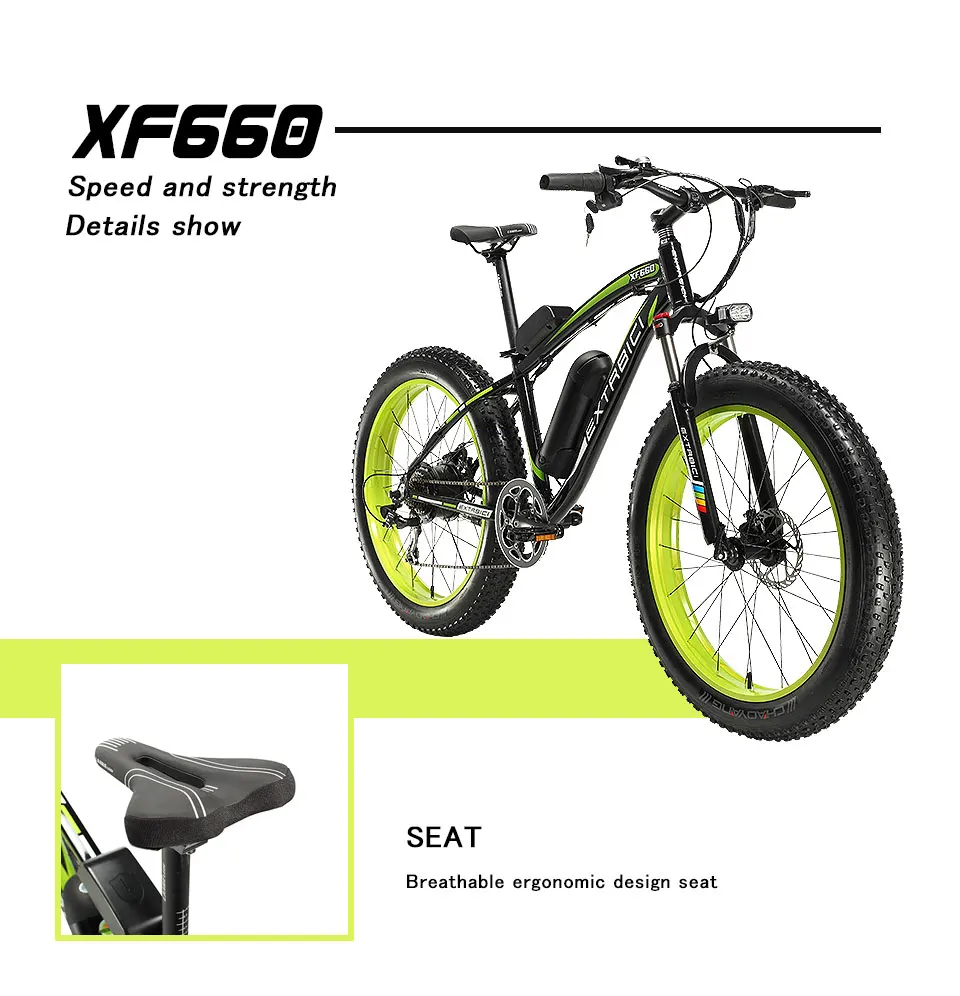 Perfect Cyrusher XF660 Fat Tire Electric Bike 7 Speeds Mechanical Disc Brake 500W 48V 10.4ah with Adjustable Handlebar Bike Light 11