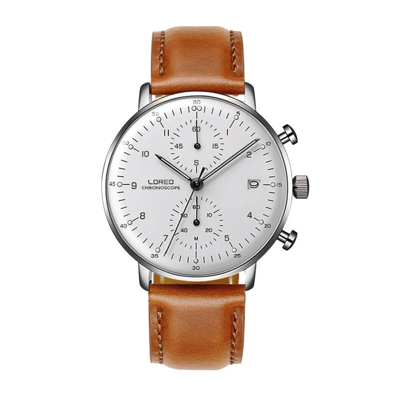 

LOREO 6112 Germany Bauhaus watches newest 316L stainless steel chronograph fashion elegant quartz watch