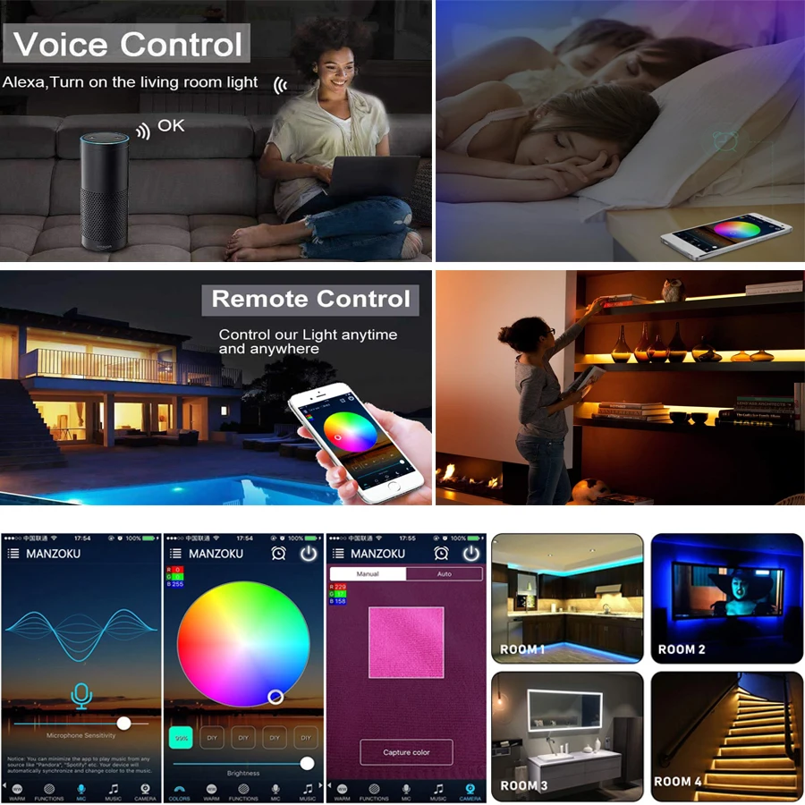 Светодиодная лента водонепроницаемая 5 м 5050 RGB Wi Fi 10 15 2835 с беспроводным