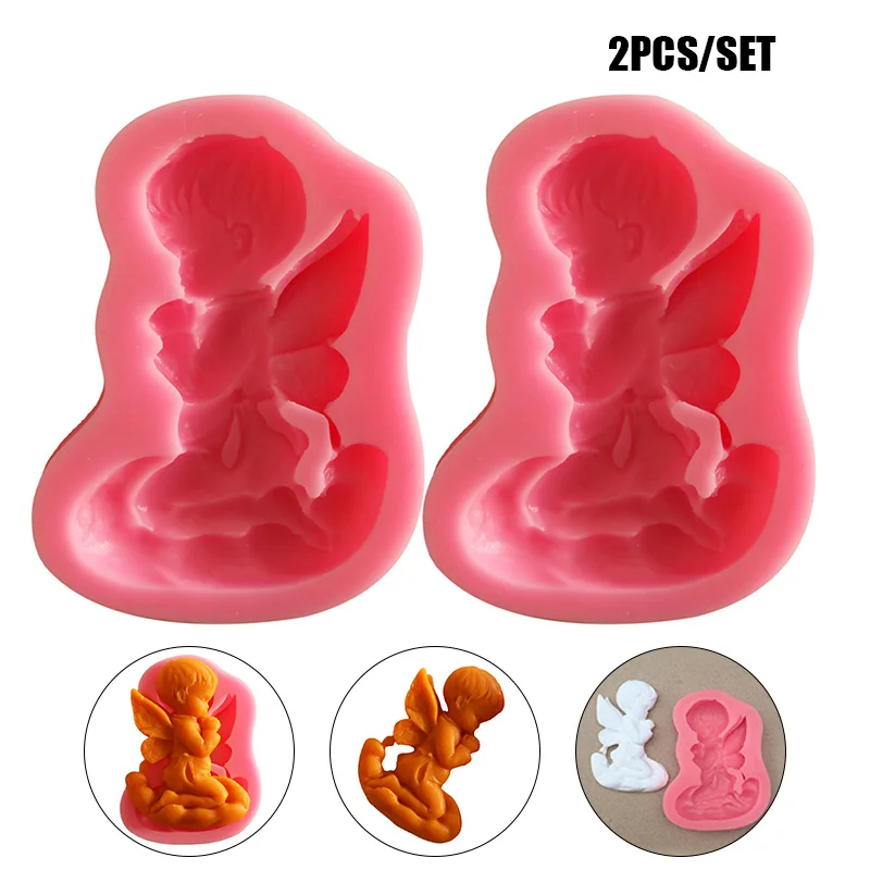 

2 Pcs Wishing Angel Model DIY Fondant Cake Mould Baking Tools Cake Decor Silicone Mold can CSV