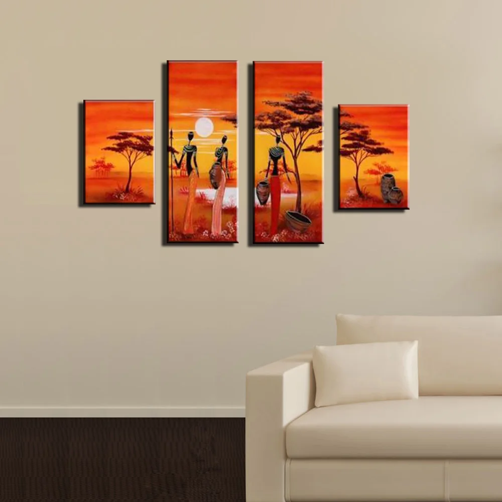 4 piece abstract modern panel canvas wall cheap African women art