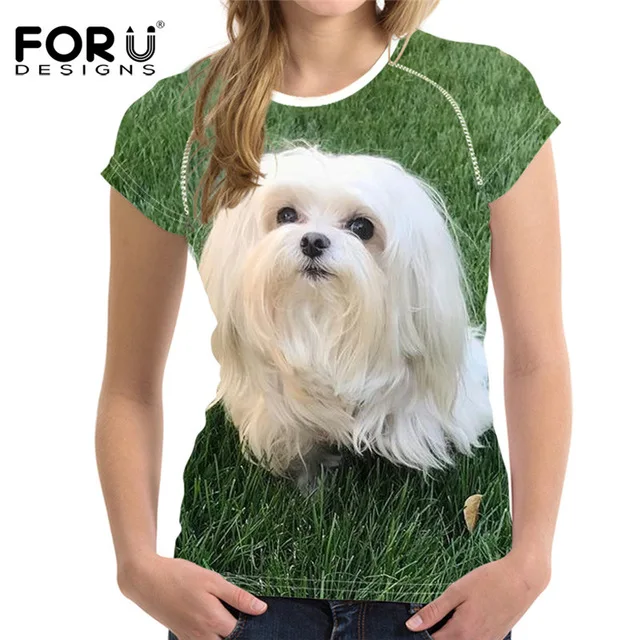 FORUDESIGNS Lovely 3D Maltese Dog Women Summer Short T Shirts Fashion Brand Fitness T-shirts Streatwear Harajuku Tees Clothes - Цвет: H10847BV