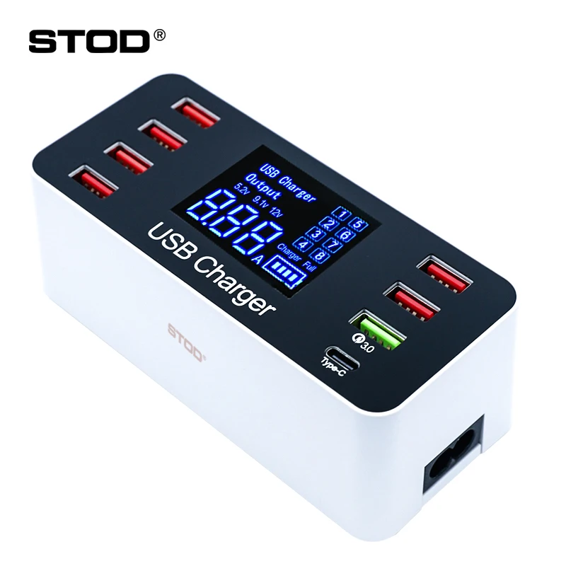 

STOD 8 Port USB Charger LED Display QC3.0 Type C 3A Fast Charging For iPhone Samsung Huawei Nexus Mi Oneplus USB C Power Adapter