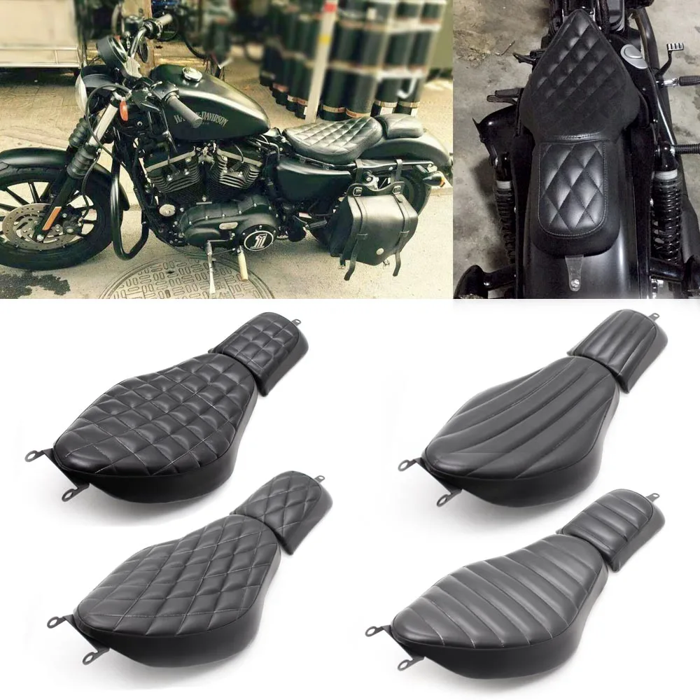 Four New Black Motorcycle Front Driver Leather Pillow Double Seat