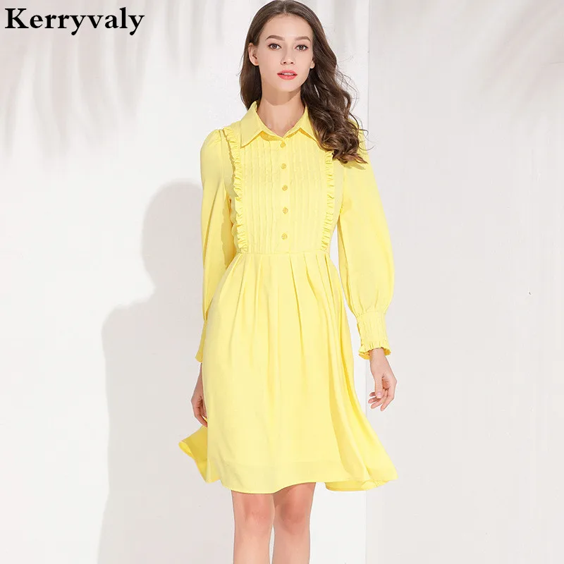 

High-end Spring Women Long Sleeve Yellow Dress Zomerjurk Dames 2019 Bohe Midi Party Beach Dress Sukienka Letnia K6089