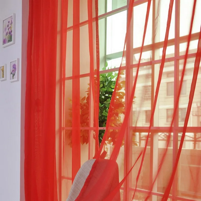 

Pure Color Tulle Door Window Curtain Drape Panel Sheer Scarf Valances Modern bedroom Living Room Curtains Cortinas