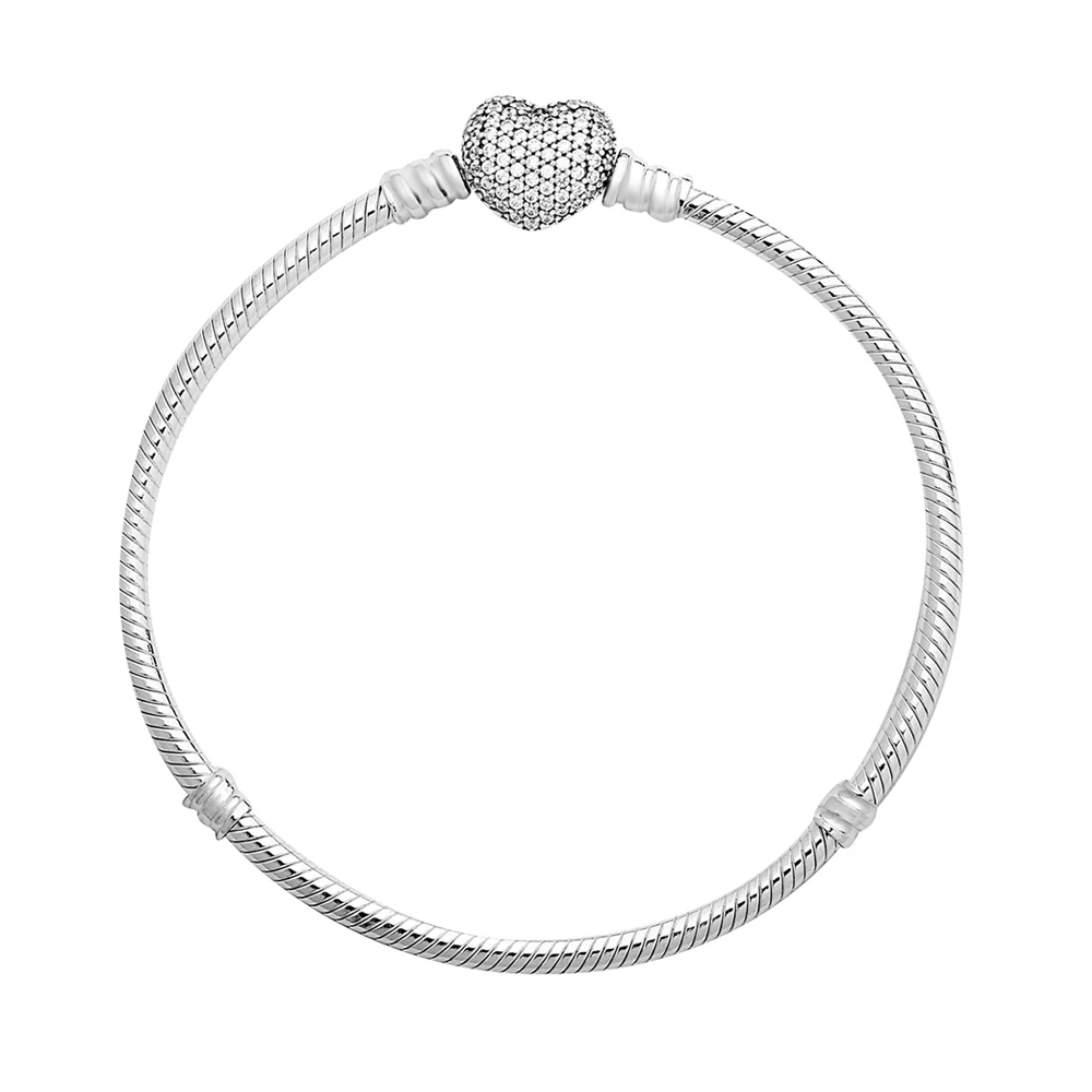 

Authentic 925 Sterling Silver Moments Pave Heart Clasp With Crystal Pandora Bracelet Bangle Fit Bead Charm Diy Europe Jewelry