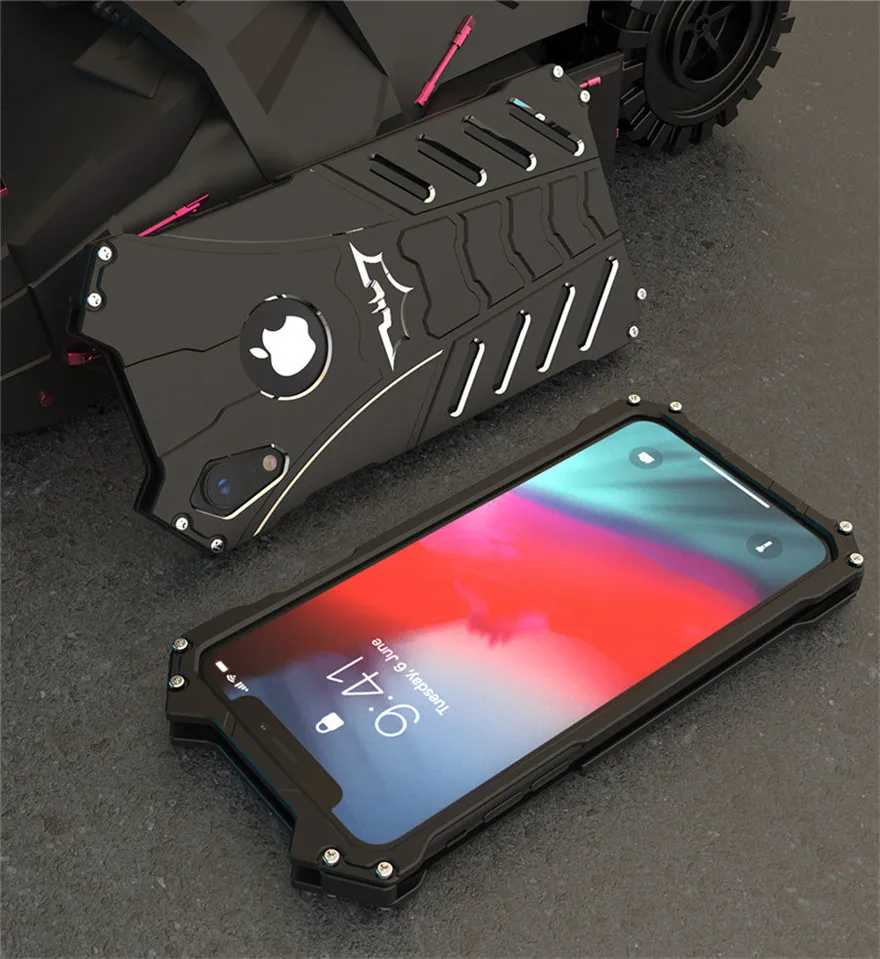 For iPhone XS Max Case Original R-JUST Batman Armor Aluminum Metal For iPhone X XS XR Case Shockproof Coque (8)