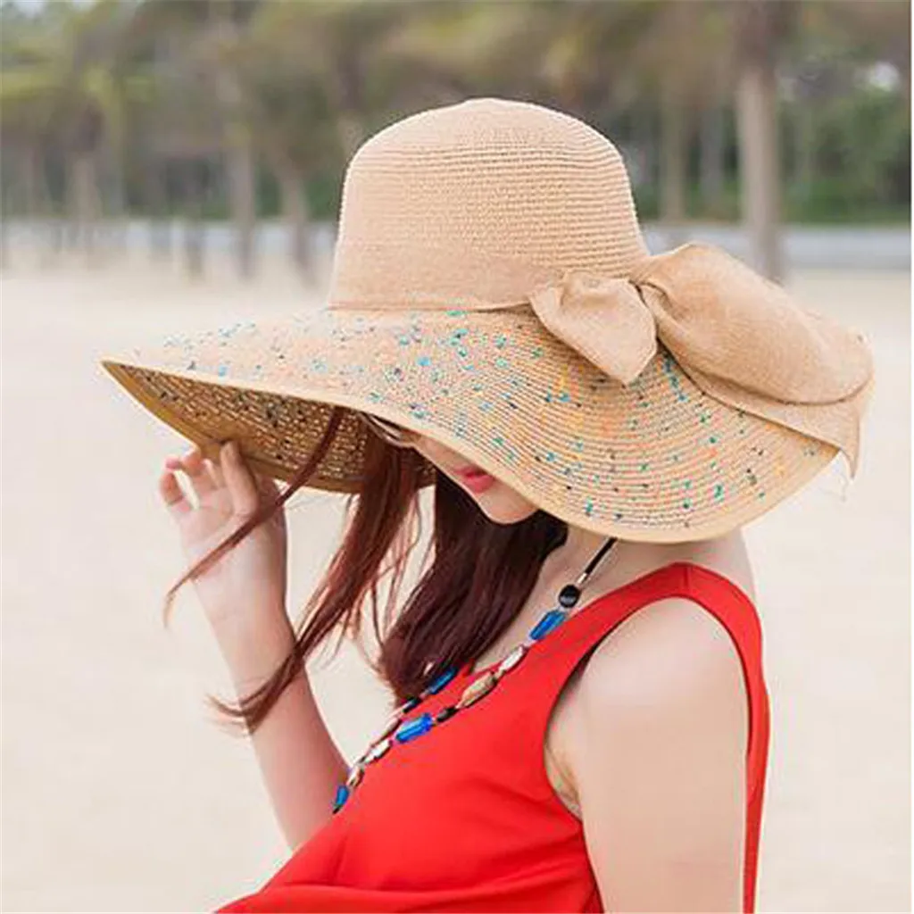 Sleeper#401 NEW FASHION Women Colorful Big Brim Straw Bow Hat Sun Floppy Wide Brim Hats Beach Cap solid hot Free Shipping