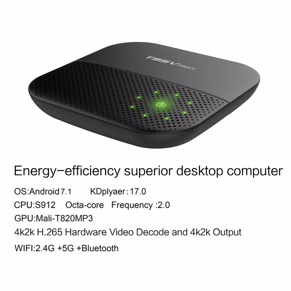 

T95V PRO Dual Band WiFi Android 7.1 TV Box 2G+16G Octa Core S912 1000M LAN KD Gigabit 2.4GHz/5 GHz WiFi Bluetooth TV Box