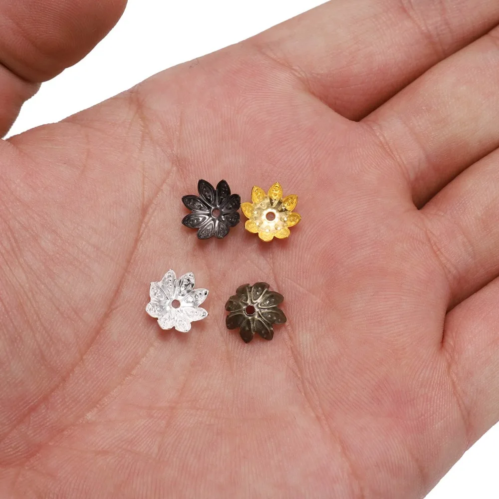 100pcs/Lot 8 10 mm  Lotus Flower Metal Loose Spacer Bead Caps Cone End Beads Cap Filigree For DIY Jewelry Finding Making