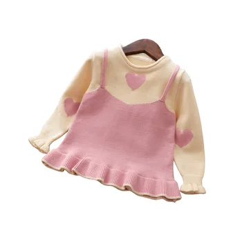 

Girls autumn round neck fake two-piece sweater