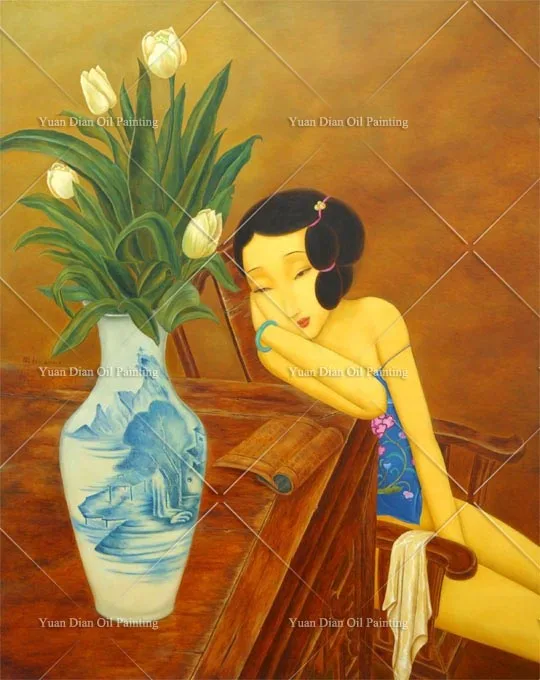 Chinese Sexy Lady Old Girl Handmade Abstract Adorable Purple Watercolor Art Oil Painting Canvas Paintings For Living Room Decor | Дом и сад