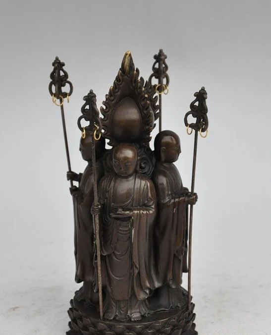

8" tibet Buddhism bronze 4 jizo Ksitigarbha Bodhisattva tangseng buddha statue
