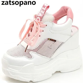 

Zatsopano Casual Shoes Women's Flats Shoes Mesh Breathable Platform Wedge Heels Shoes 11cm Summer Sneakers Zapatillas Deportivas