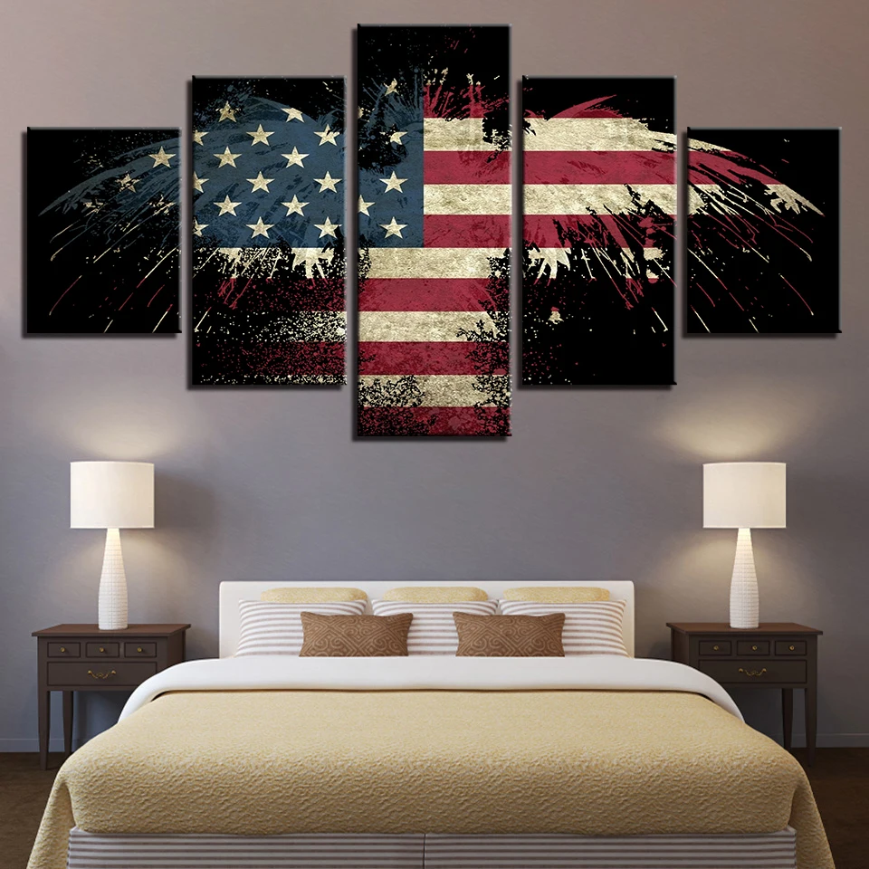 

Modern Canvas HD Prints Pictures Living Room Wall Art 5 Pieces American Flag Eagle Painting Framework Modular Poster Home Decor