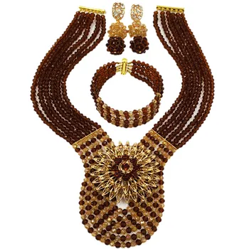 

Brown and Gold AB African Beads Nigerian Jewelry Set Wedding Party Jewelry Sets 6C-XJZ007