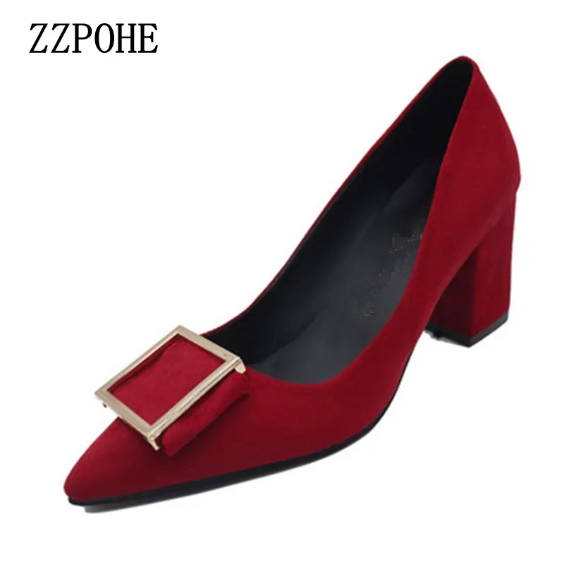 

ZZPOHE 2017 spring autumn Women Pumps shallow mouth sweet Ladies fashion shoes Woman Thick High Heels Shoes Female Working Shoes